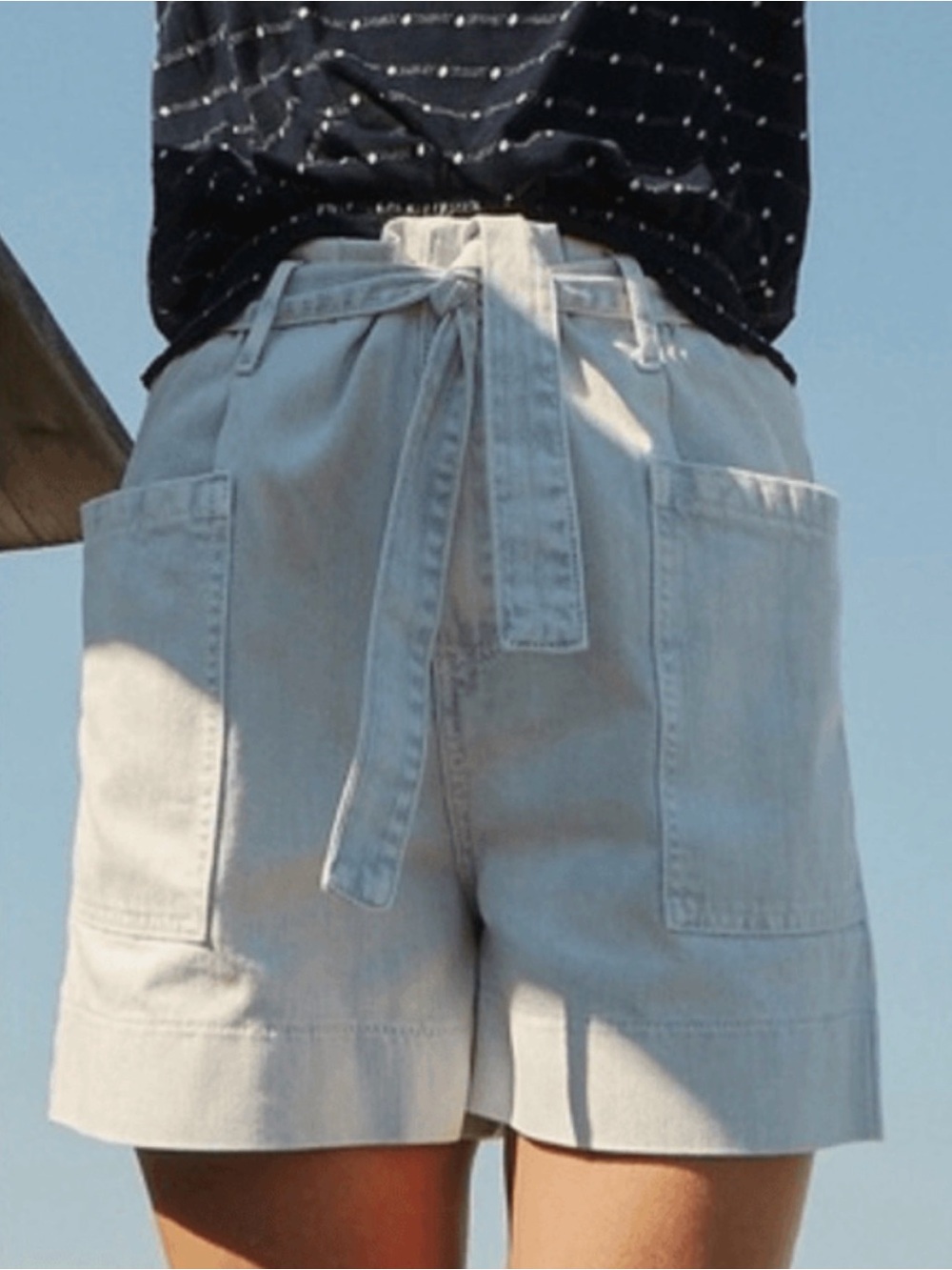 Pilcro High-Waist Paperbag Shorts in Light Gray